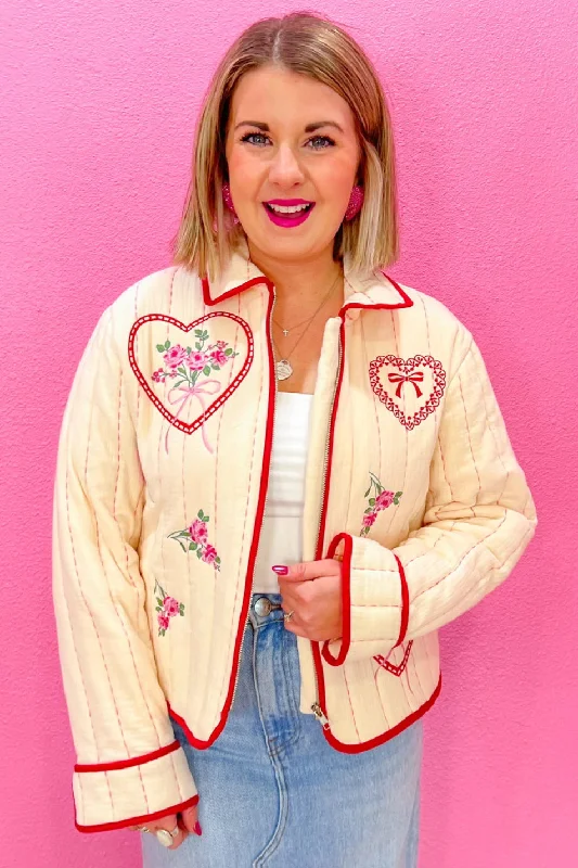 Love You Bunches Jacket - Ecru/Red Mesh Jacket Canvas Jacket Denim Jacket