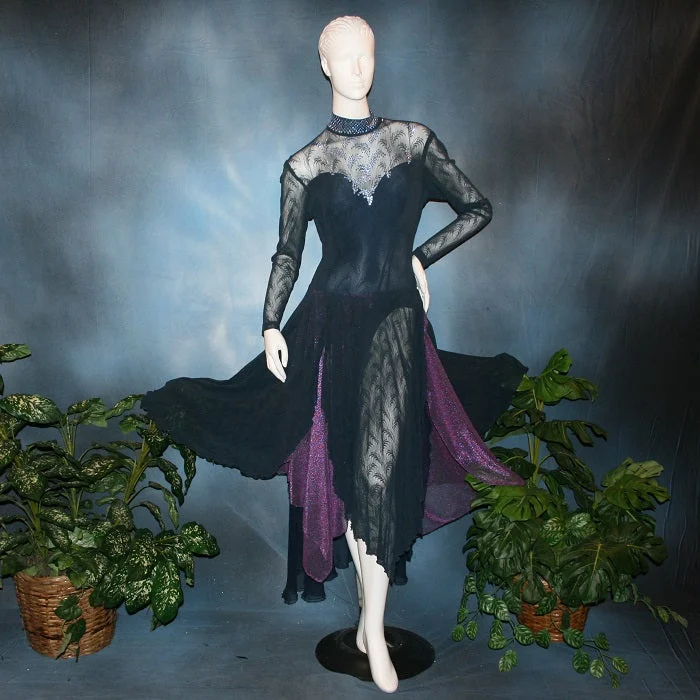 Navy Blue Stretch Lace Ballroom Dress with Purple Accents on Sale-Leanna Tunics Chic fashionable