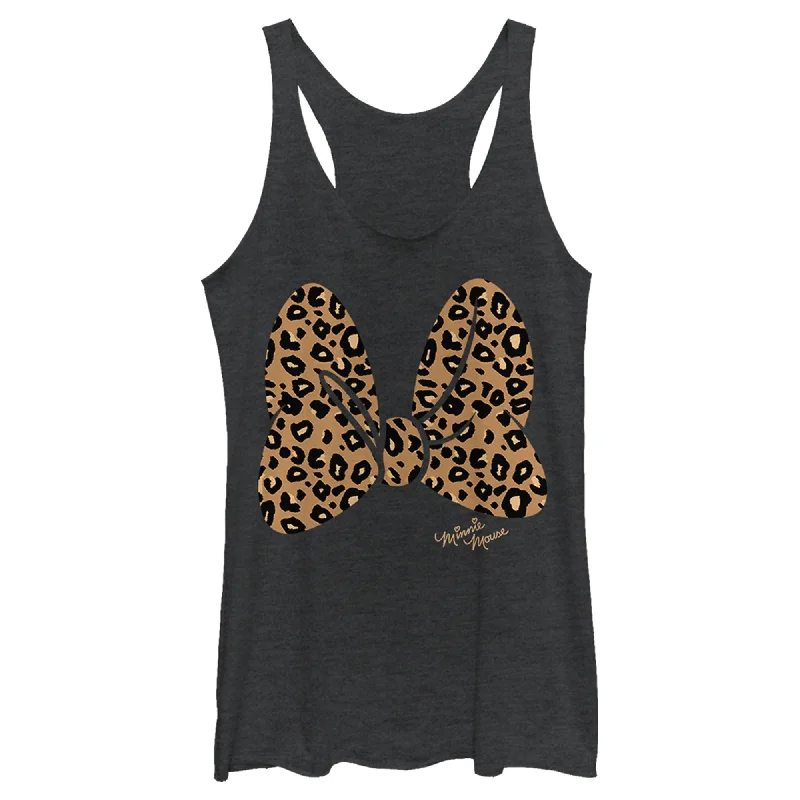 Women's Mickey & Friends Cheetah Print Minnie Mouse Bow Racerback Tank Top activewear tank top