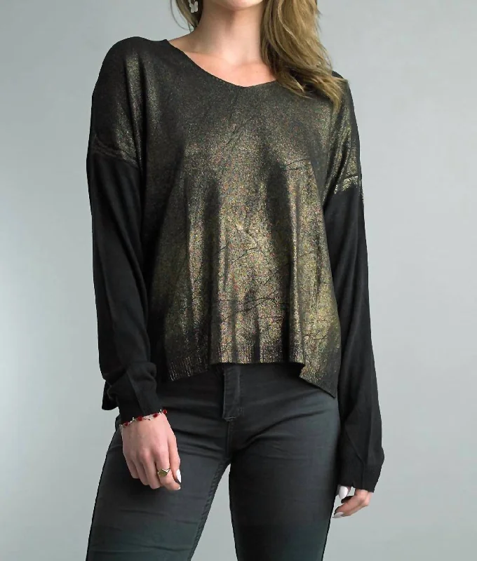 Sparkle And Shine Long Sleeve Sweater In Black Mesh Fabric Canvas Fabric Denim Fabric