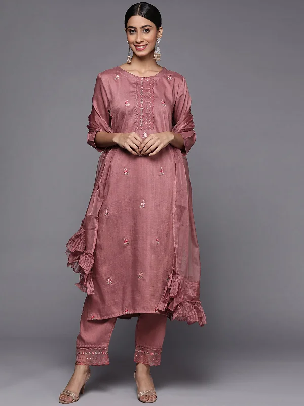 Women's Mauve Embroidered Straight Kurta Trousers With Dupatta Set - Indo Era Trousers Formal Black Women's Mauve Embroidered Straight Kurta Trousers With Dupatta Set - Indo Era Trousers Formal Black