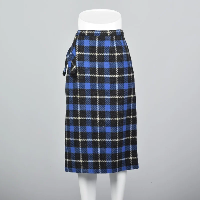 1950s Blue Tartan Plaid Wool Skirt silk skirt sleek