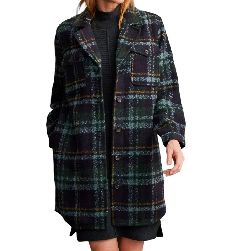 Notch Collar Boucle Plaid Jacket In Black Front Pockets Side Pockets Patch Pockets