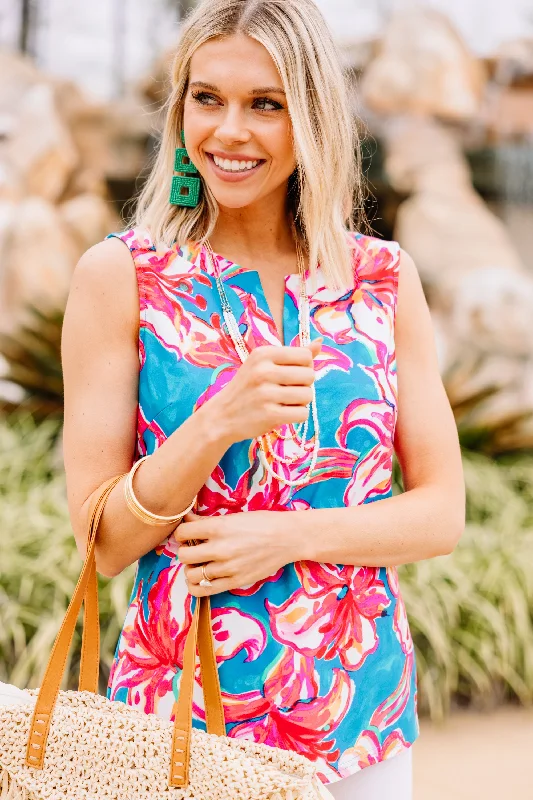 Colorful Crazy Teal Green Floral Tank striped tank top