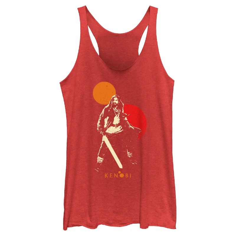 Women's Star Wars: Obi-Wan Kenobi Two Suns and Kenobi Outline Racerback Tank Top lavender tank top