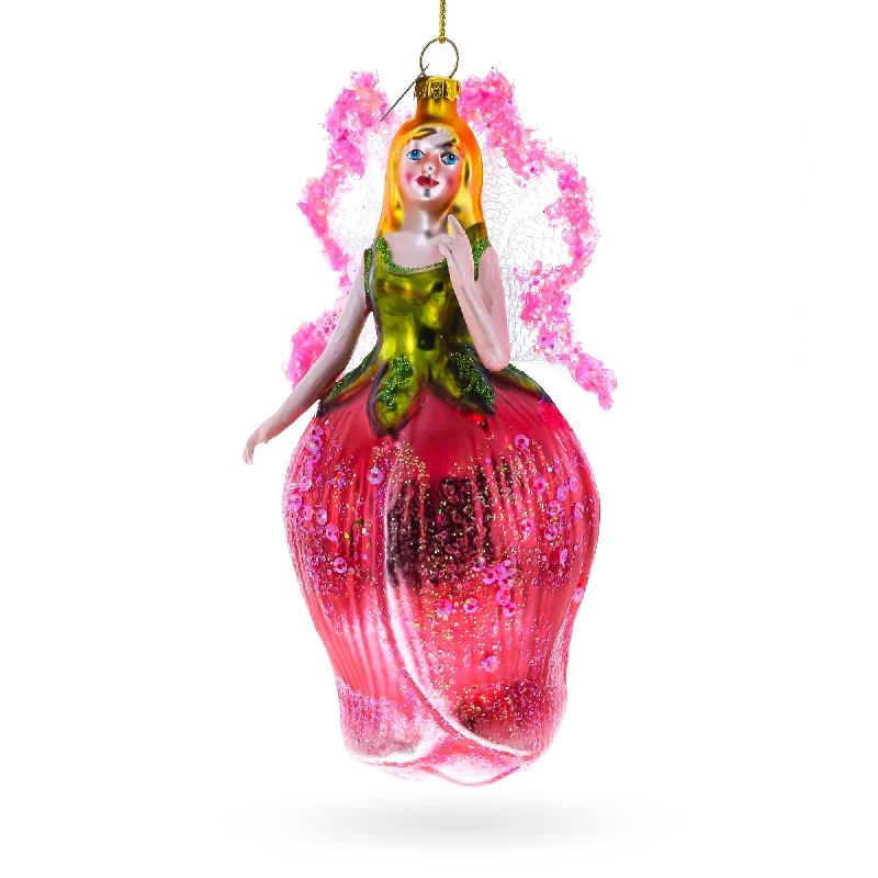 Enchanting Fairy In A Rose Dress - Blown Glass Christmas Ornament Tunics Occasion special Enchanting Fairy In A Rose Dress - Blown Glass Christmas Ornament Tunics Occasion special