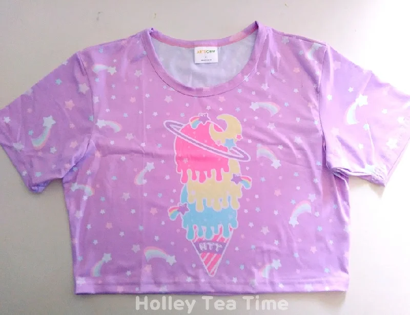 Cosmic Ice Cream Purple Cotton Crop Top [made to order] Chenille Brocade Lace