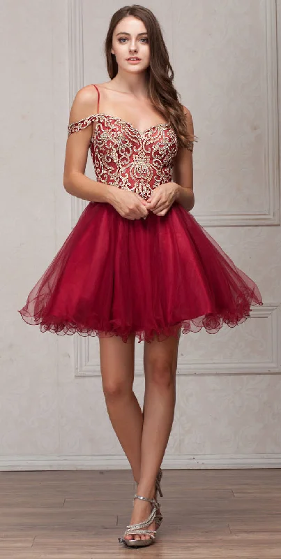 COLD-SHOULDER BEADED TULLE SHORT PROM DRESS Tunics Leisure comfortable