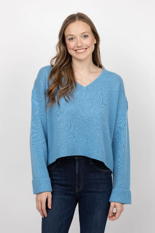 White + Warren Cashmere Cuffed Sweater in Mediterranean Oversized Loose Flowy