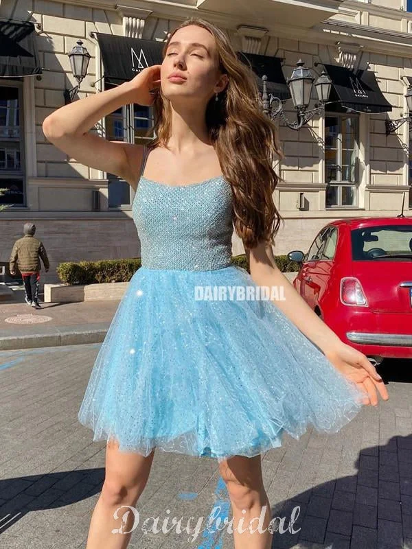 Sparkly A-line Backless Tulle Gorgeous Homecoming Dress, FC4614 Cowl Neckline Elegant