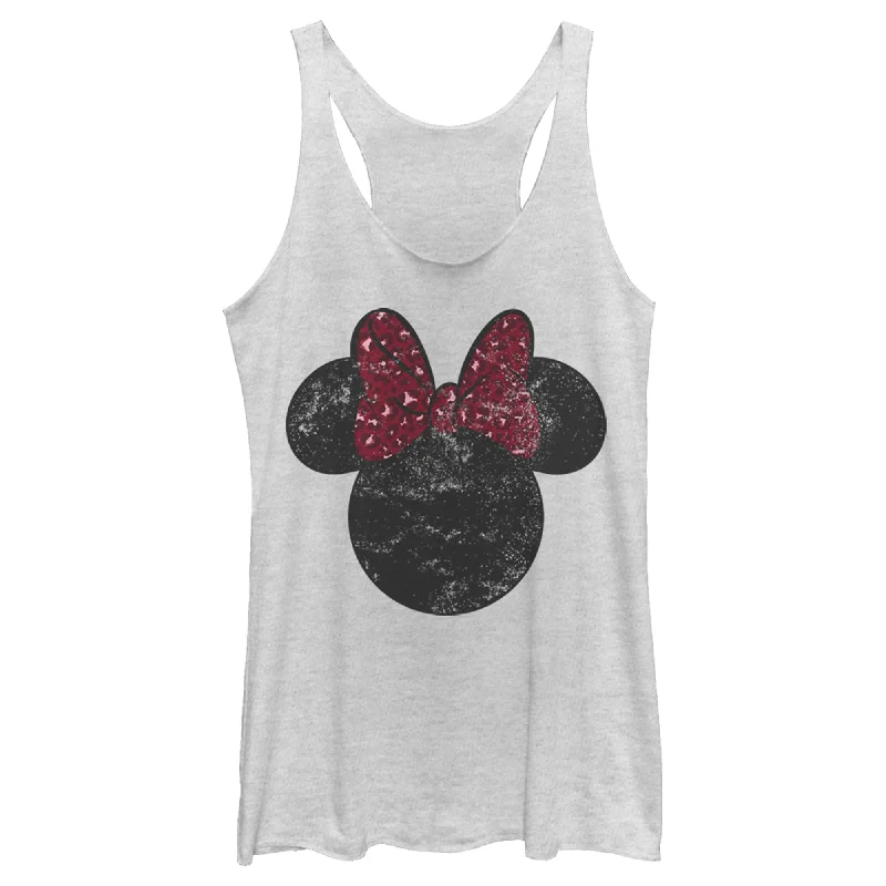 Women's Mickey & Friends Minnie Mouse Distressed Leopard Bow Racerback Tank Top solid color tank