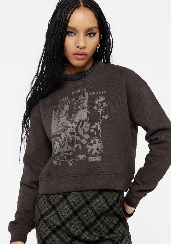 Sad Poets Graphic Print Crop Sweater Chenille Blend Fleece Blend Nylon Blend