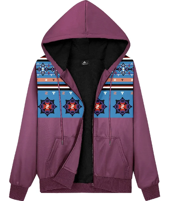 Women's Purple Zip Up Casual Hoodie-ZPK006748 Cotton Hoodie Fleece Lining Warmth