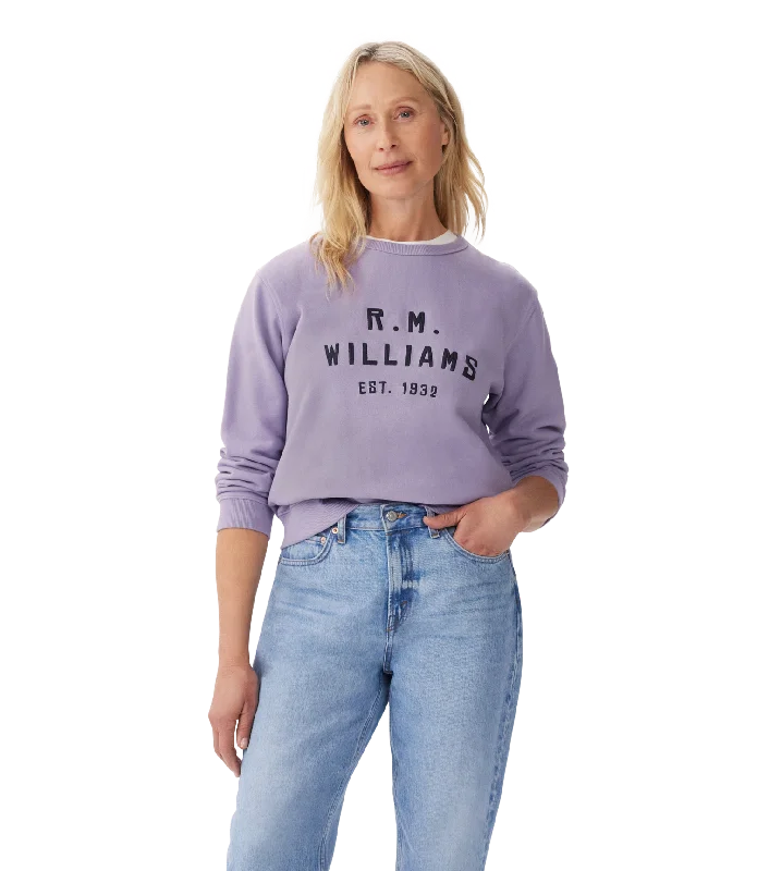 R.M.Williams Stencil Crewneck Sweatshirt - Lavender Hoodie with Emblem Brand Identity