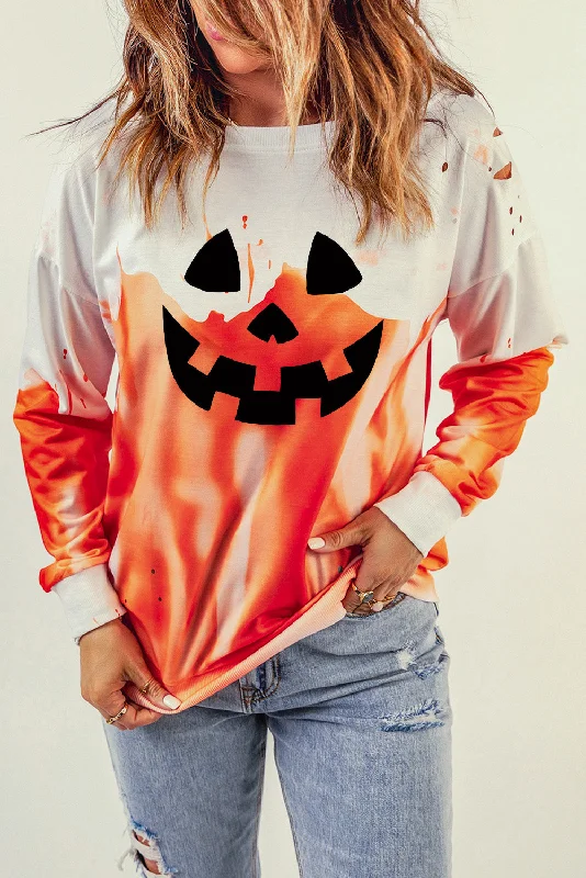 Halloween Theme Round Neck Short Sleeve Sweatshirt Hoodie with Neon Bright Vibrant