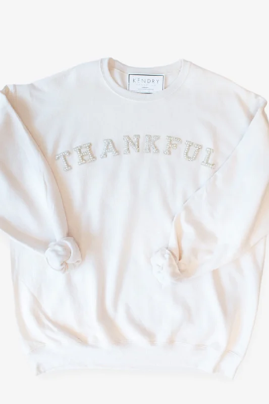 Thankful Pearl Letter Patch Graphic Sweatshirt Hoodie with High Neck Warm Protective