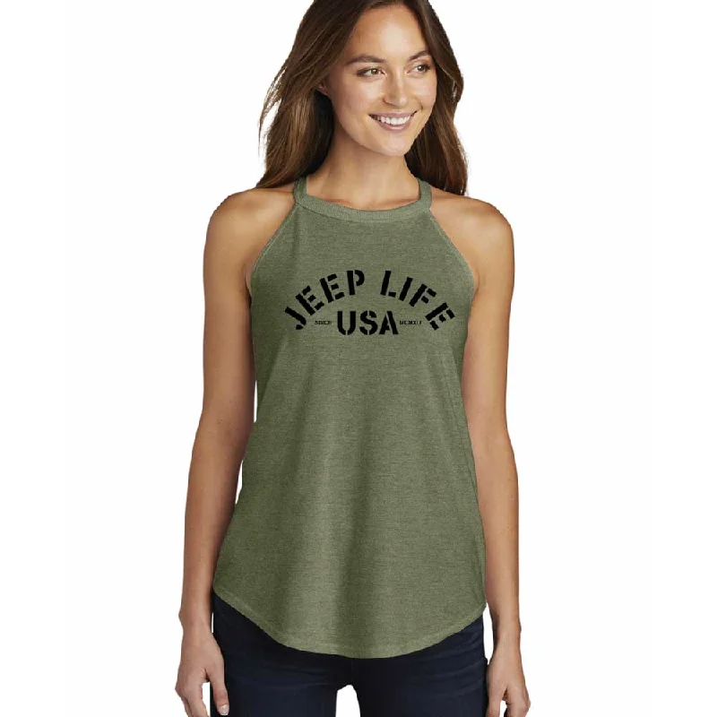 Ladies Jeep® Life Rocker Tank Top - Military Green Triblend cotton tank top