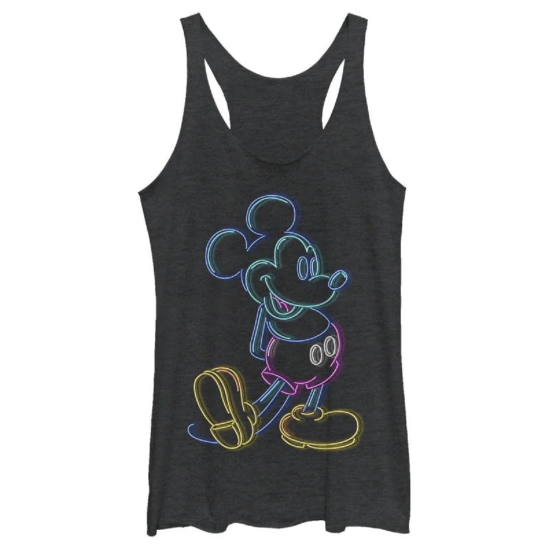 Women's Mickey & Friends Bright Neon Mickey Mouse Outline Racerback Tank Top basic tank top