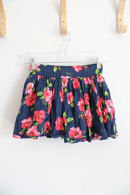 Hollister Pink Floral Navy Mini Skirt | XS velvet skirt plush