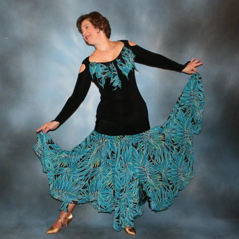 Black Converta Ballroom Dress with Turquoise Tropical Print Accents-Tara Elegant Long Evening