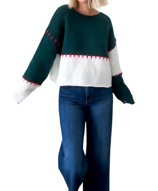 Holiday Cheer Colorblock Sweater In Green Jersey Fabric Tulle Fabric Batik Fabric