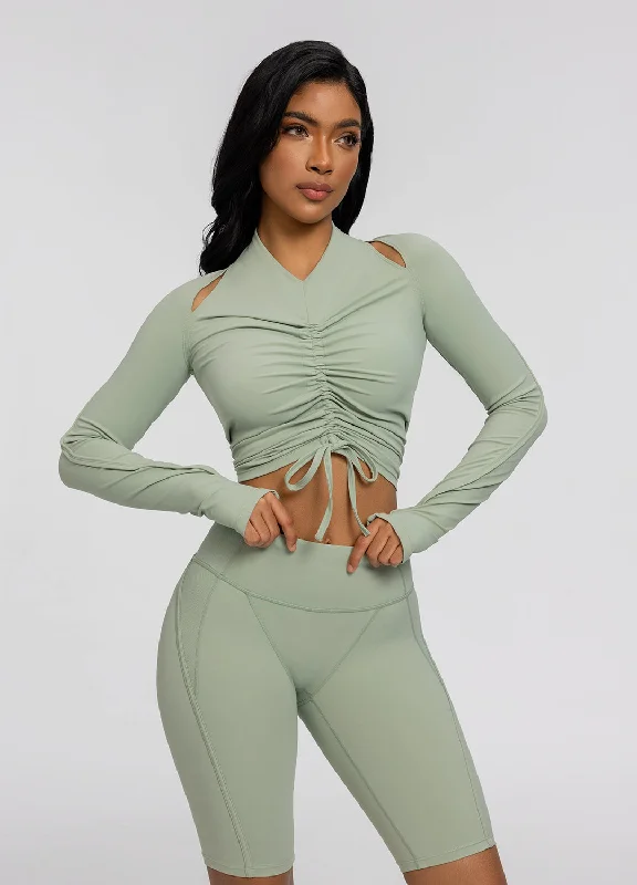 Drawstring Crop Top Handmade Hand-knitted Hand-woven