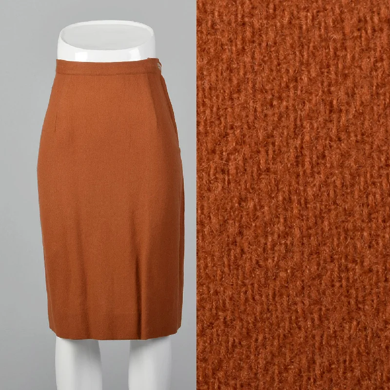 1950s Wool Pencil Skirt in Gorgeous Rust chiffon skirt floaty