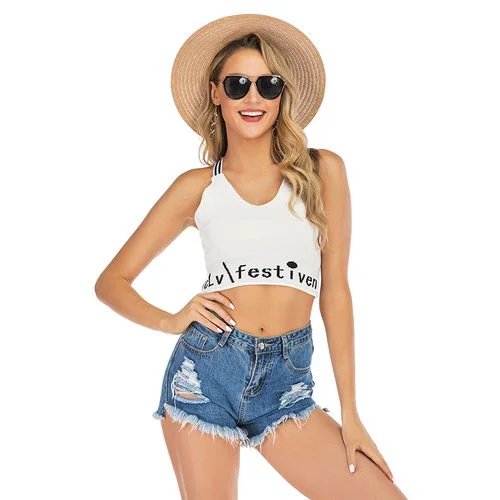 Ultra-short Exposed Back Cross Letter Sling Vest Women Knitted Top Tank silver tank top Ultra-short Exposed Back Cross Letter Sling Vest Women Knitted Top Tank silver tank top