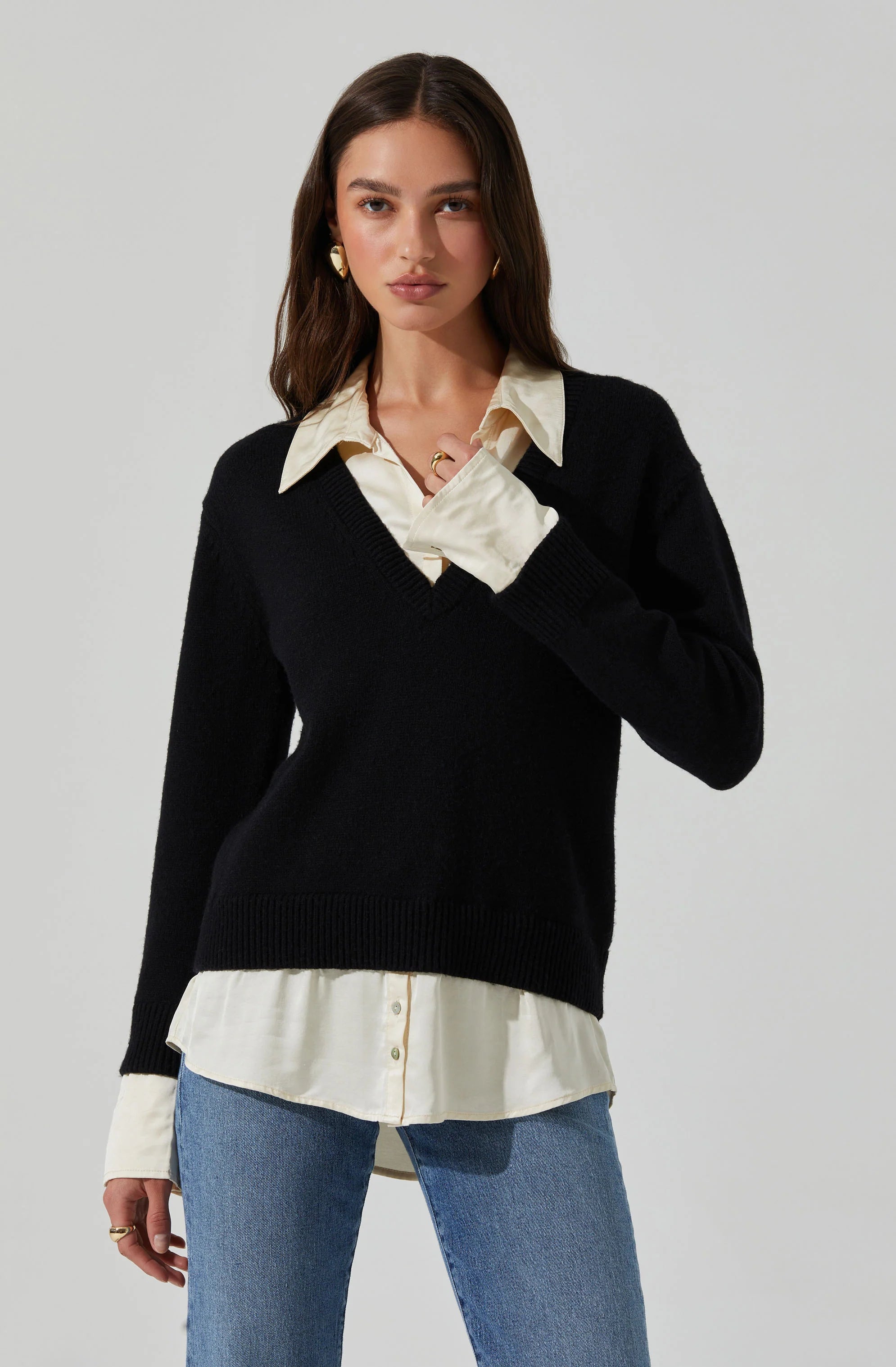 Jianna Layered Sweater Mesh Sweater Canvas Denim