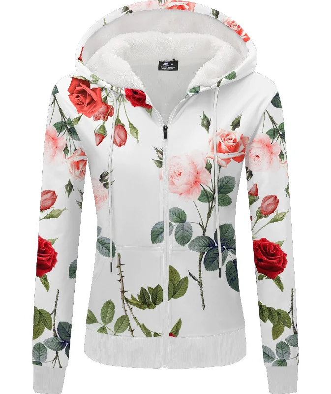 Women's Flowers Print Full Zipper Hoodie-ZPK006167 Hoodie Jacket Zipper Layering