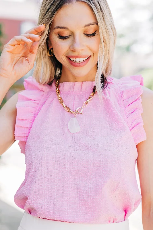 Consistently Cute Blossom Pink Ruffled Tank boho tank top