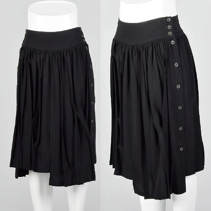 1990s Black Asymmetric Pleated Skirt a-line skirt cut