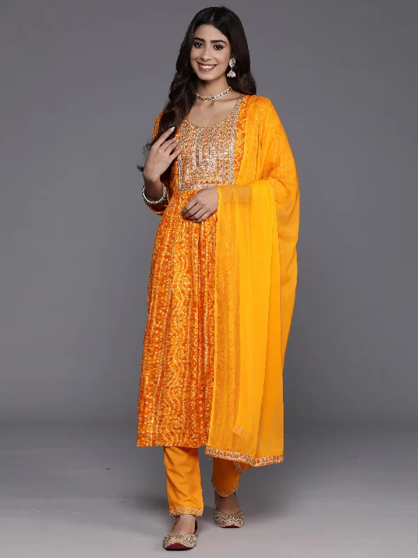 Women's Yellow Embroidered A-Line Kurta Trousers With Dupatta Set - Indo Era Trousers Chinos Classic Women's Yellow Embroidered A-Line Kurta Trousers With Dupatta Set - Indo Era Trousers Chinos Classic