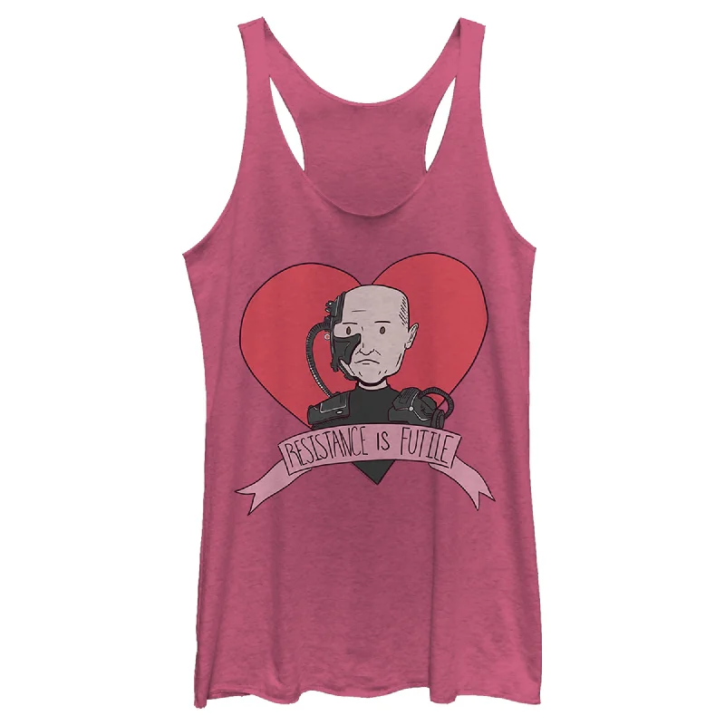 Women's Star Trek: The Next Generation Valentine's Cartoon Borg Picard Heart Resistance Is Futile Racerback Tank Top low neck tank