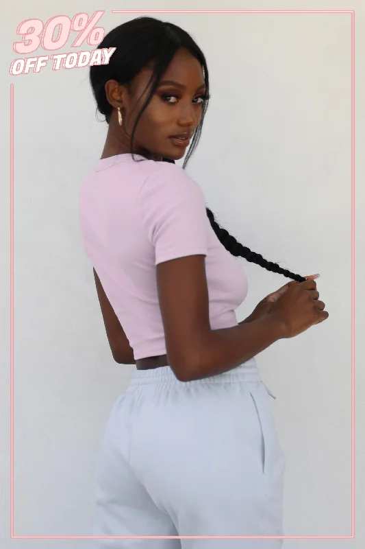 Staple Short Sleeve Crop Top in Pink Terry Blend Velvet Blend Canvas Blend
