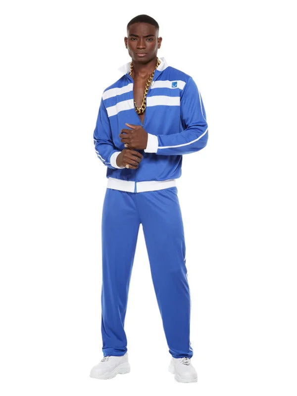 Mens 80s Blue Scouser Tracksuit Fancy Dress 1980s Shell Suit Costume Tunics Versatile all-occasion