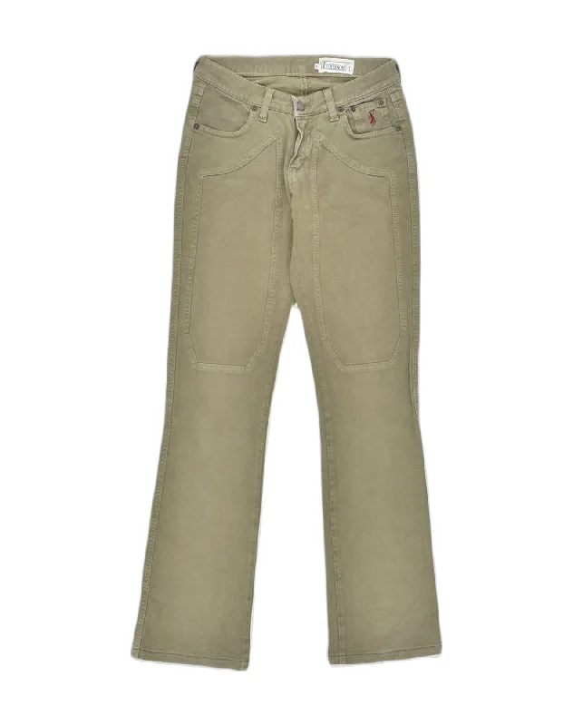 JECKERSON Womens Bootcut Casual Trousers W25 L30 Khaki Cotton Trousers Handmade Artisanal