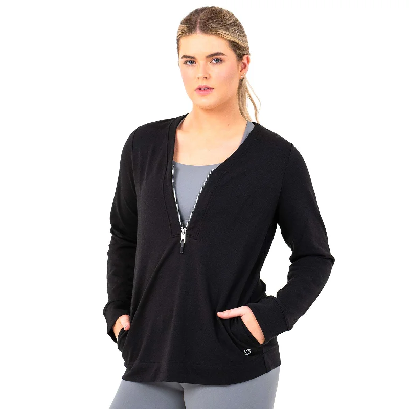 Bodylogic Freedom Quarter-Zip Sweatshirt Hoodie with Snap Buttons Easy Quick