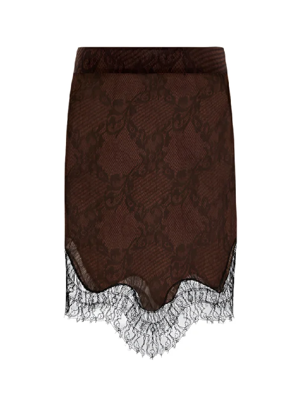 Tom Ford Womens Ramage Tatto Lace Evening Skirt In Brown floral skirt print