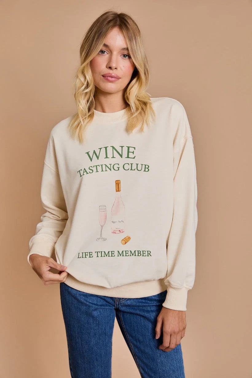 LONG SLEEVE ROUND NECK "WINE TASTING CLUB" SWEATSHIRT Hoodie with Tie-Dye Psychedelic Retro LONG SLEEVE ROUND NECK "WINE TASTING CLUB" SWEATSHIRT Hoodie with Tie-Dye Psychedelic Retro