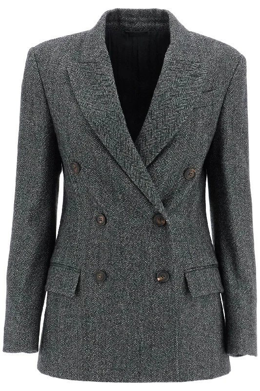 Brunello Cucinelli Women's 'Chevron Wool Carded Techno Jacket' Wool Jacket Cashmere Jacket Tweed Jacket Brunello Cucinelli Women's 'Chevron Wool Carded Techno Jacket' Wool Jacket Cashmere Jacket Tweed Jacket