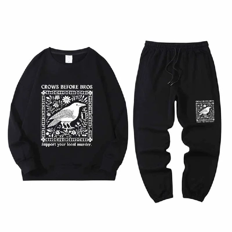 Multicolor Crows Before Bros Sweatshirt Pants Set Hoodie with Front Slit Layering Stylish Multicolor Crows Before Bros Sweatshirt Pants Set Hoodie with Front Slit Layering Stylish