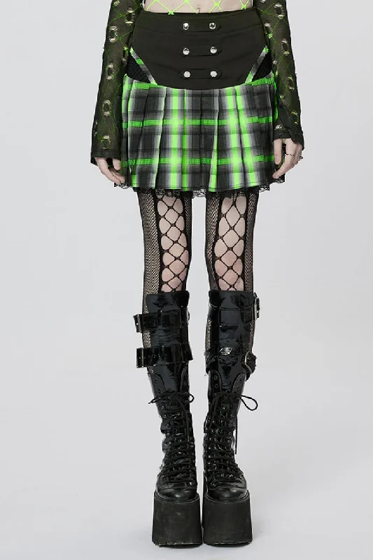 Black/Green Double Breasted Print Ruffle Lace Women's Steampunk Pleated Skirt athletic skirt fit