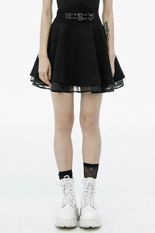 Black Front Metal Buckle Loops High Waist Splice Mesh Women's Punk Skirt cashmere skirt fine Black Front Metal Buckle Loops High Waist Splice Mesh Women's Punk Skirt cashmere skirt fine