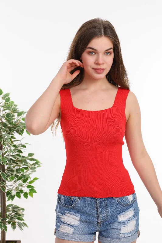 Women's Red Tank Top Thick Strap Singlet Slim Summer Square Collar Knitwear silver tank top Women's Red Tank Top Thick Strap Singlet Slim Summer Square Collar Knitwear silver tank top