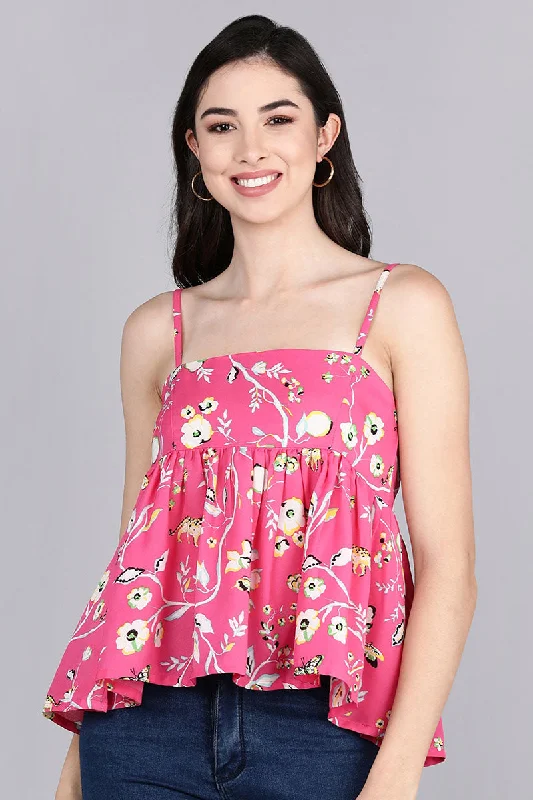 Pink Georgette Floral Print Crop Top Wool Fabric Cashmere Fabric Tweed Fabric