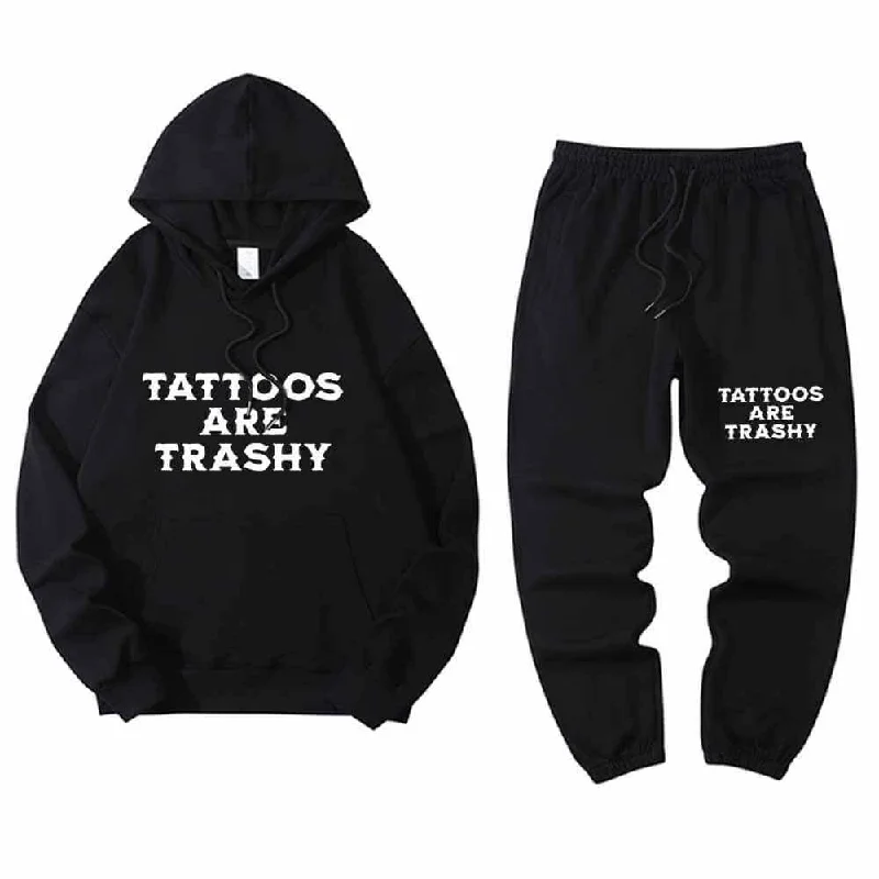 Multicolor Tattoos Are Trashy Crew Collar Hoodie Pants Set Hoodie with Hidden Zipper Minimalist Clean Multicolor Tattoos Are Trashy Crew Collar Hoodie Pants Set Hoodie with Hidden Zipper Minimalist Clean