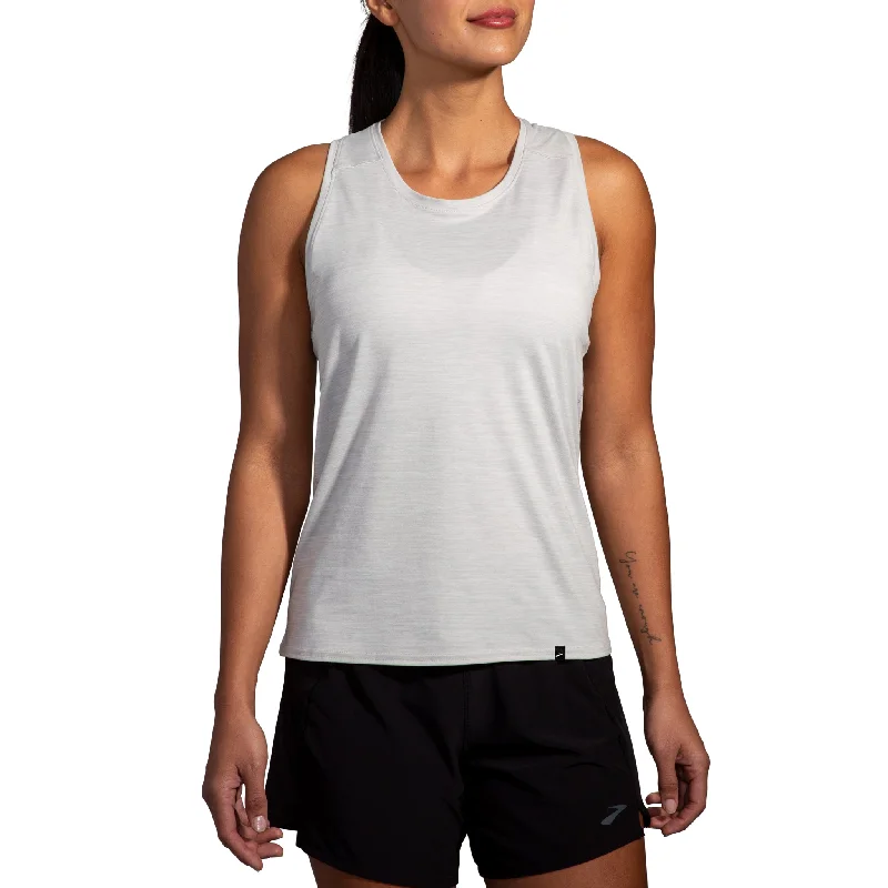 Women's Brooks Luxe Tank in Heather Light Ash sheer tank top