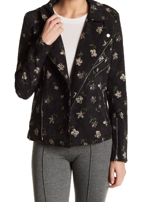 Floral Moto Corduroy Jacket In Black Hooded Jacket Caped Jacket Shawl Collar Jacket