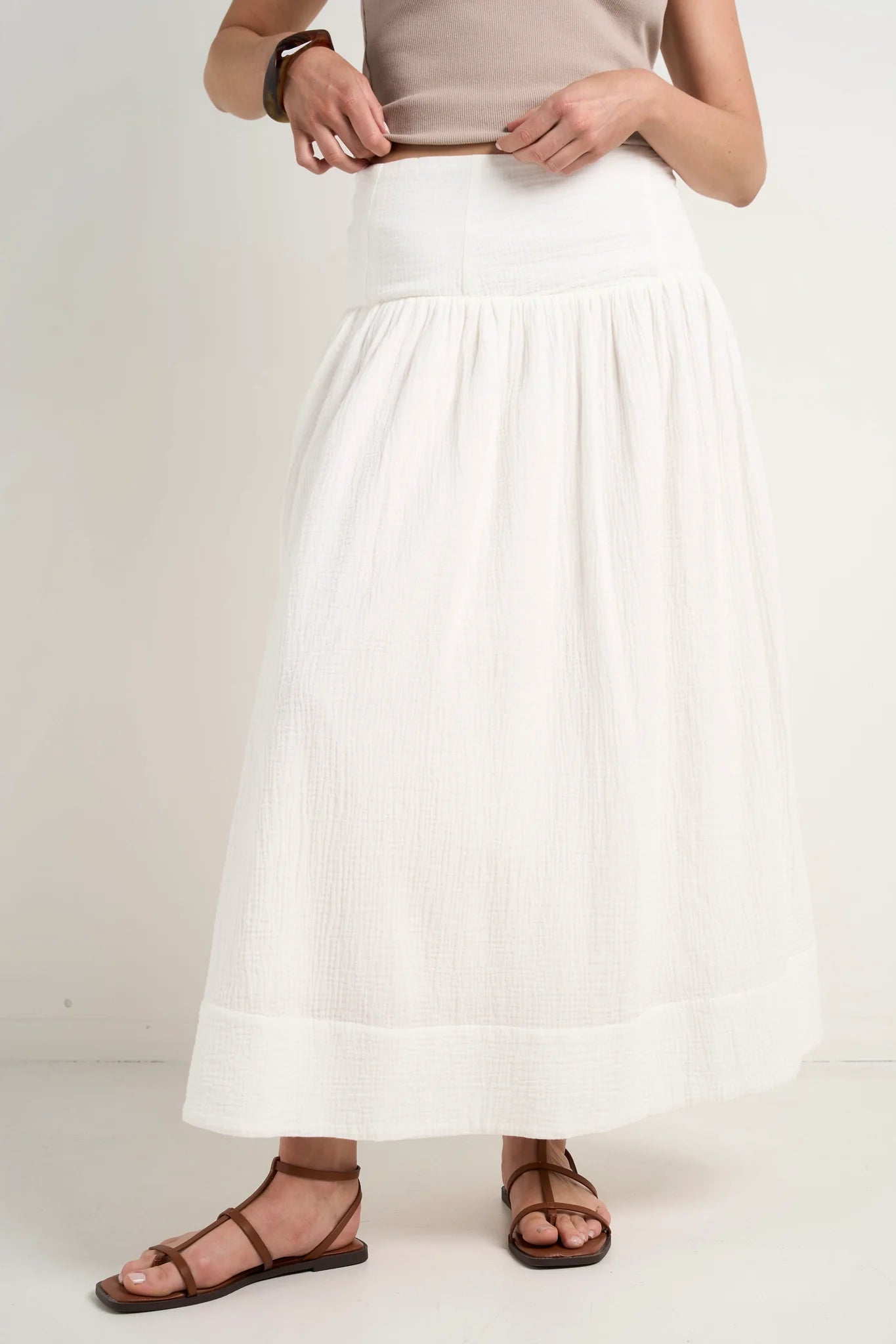 AMONG THE BRAVE - Unwind Tiered Maxi Skirt -  Ivory relaxed fit skirt